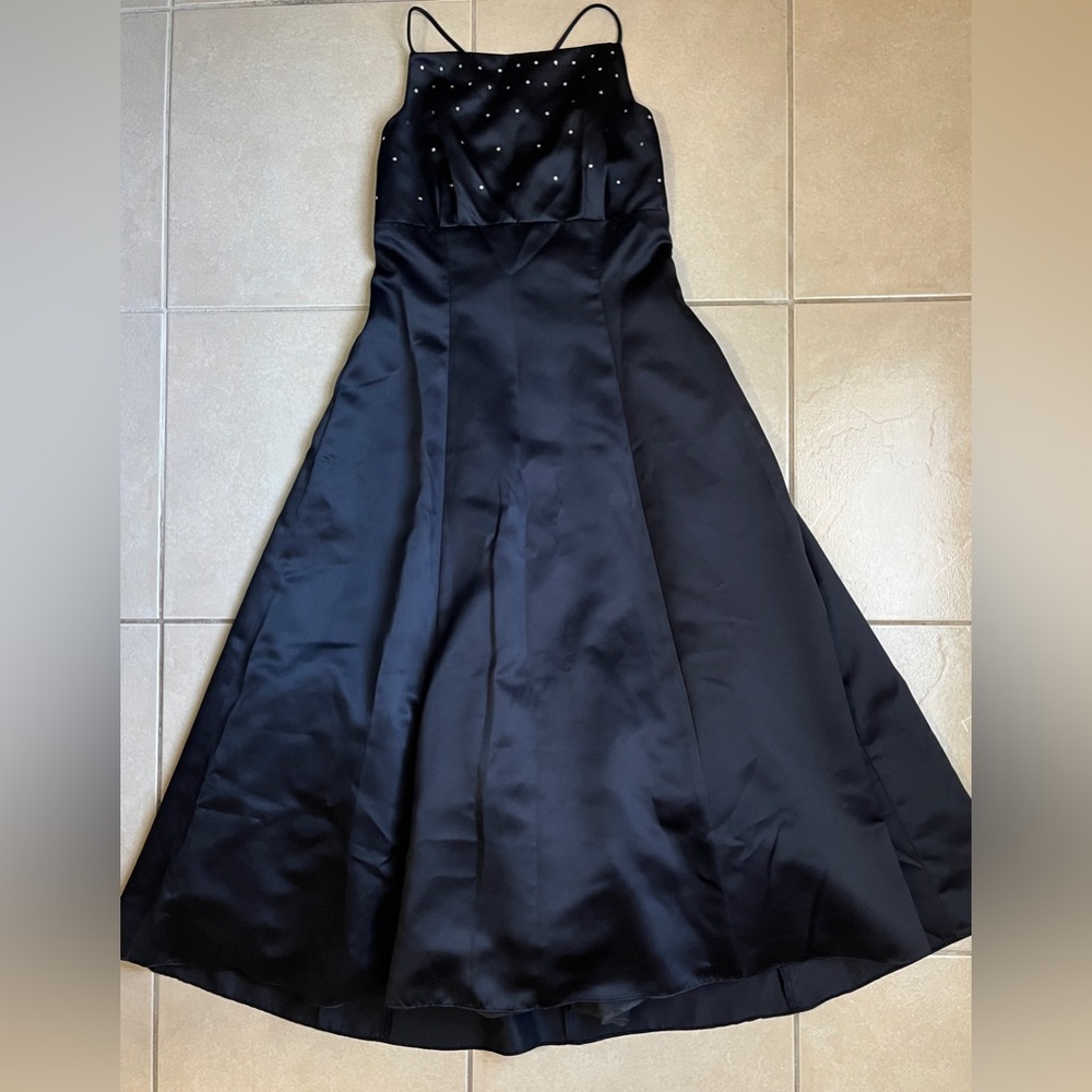 Zum Zum Vtg Prom Dress Gown Jump 90S Y2K Goth Black Bling Rhinestones,sz Small